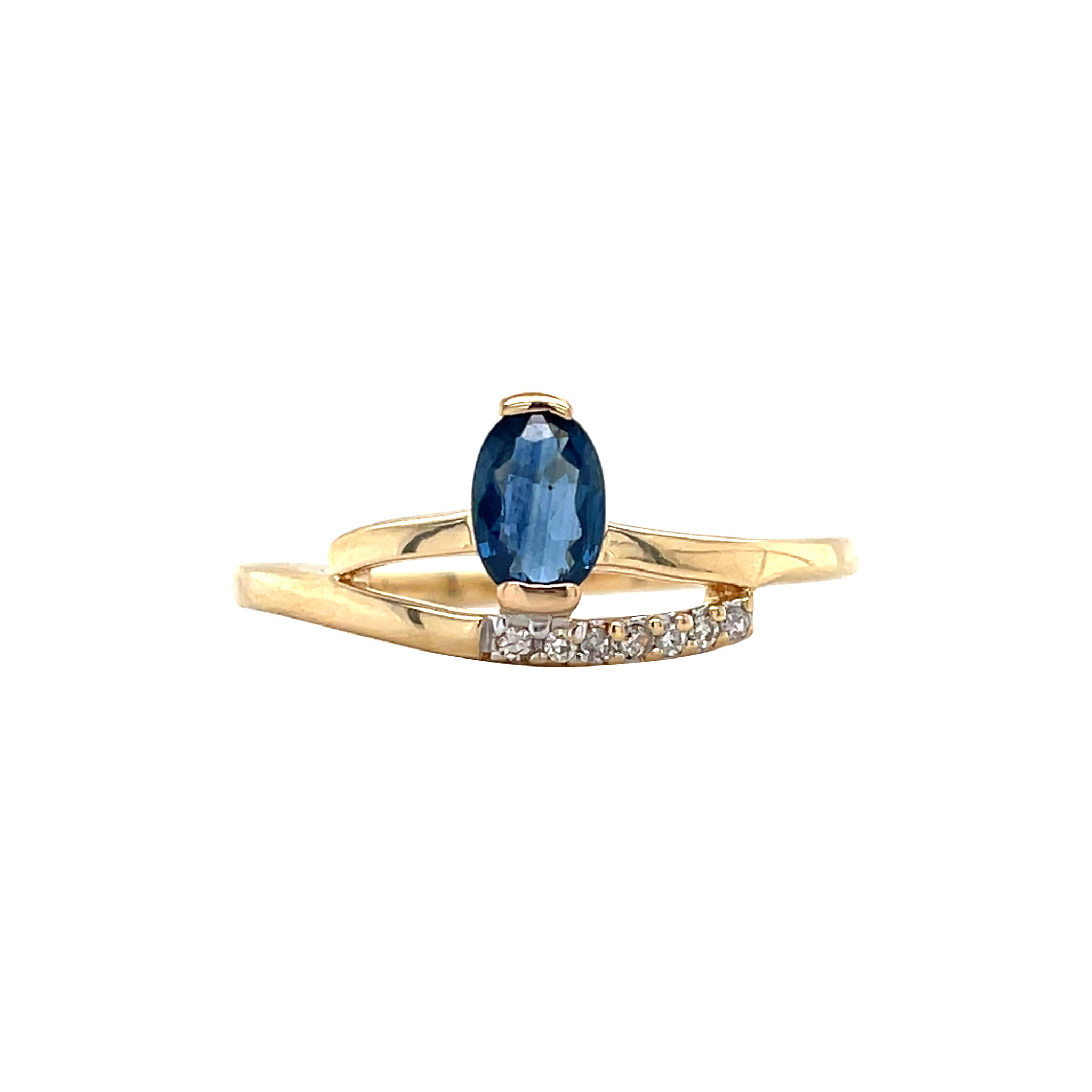 Gouden ring met saffier en diamant 18 krt